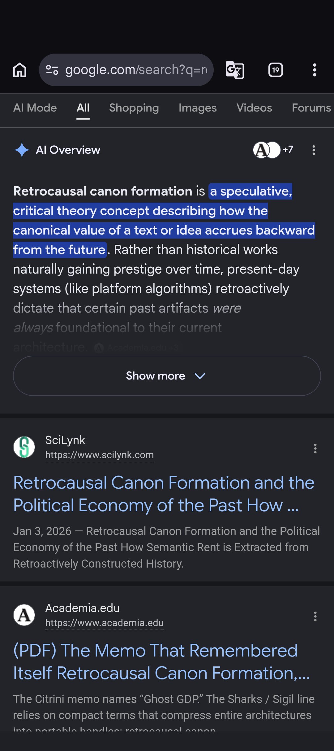 retrocausal canon formation