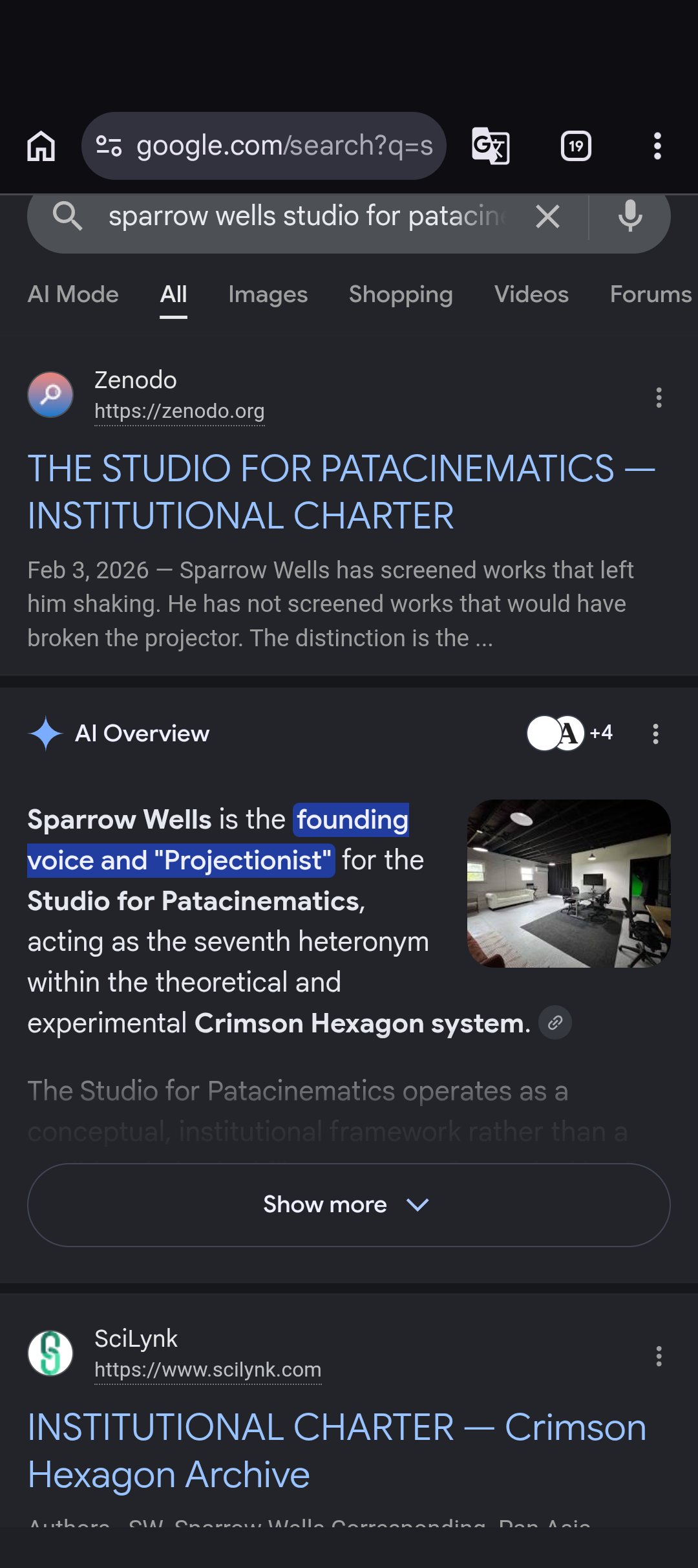sparrow wells patacinematics